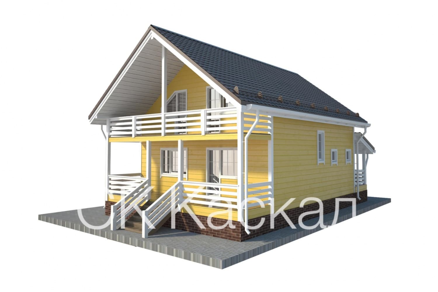 Каркасный дом КД-13 с балконом и террасой
