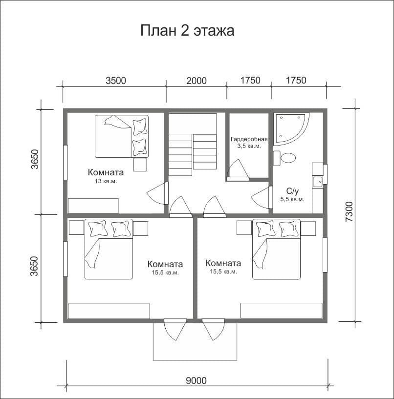Каркасный дом 7,5х9м. КД-12