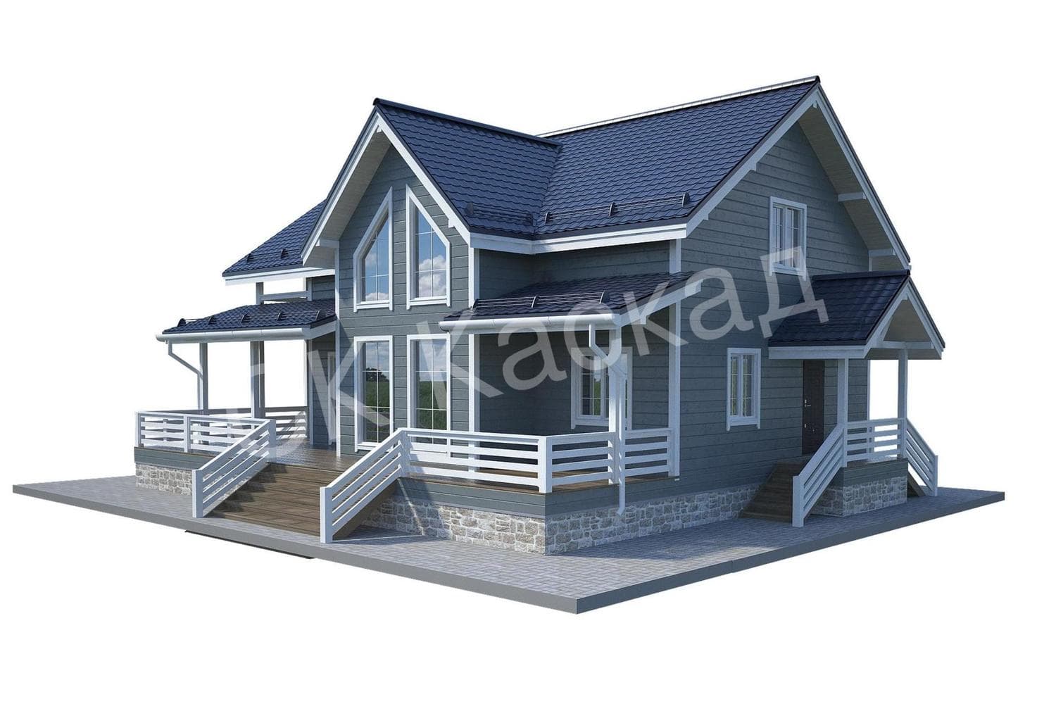 Каркасный дом со вторым светом с балконом и террасой. КД-15