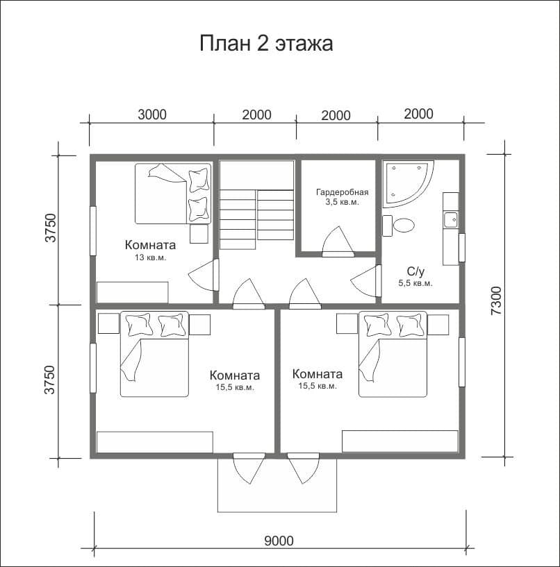 Каркасный дом 9х9м. КД-12А